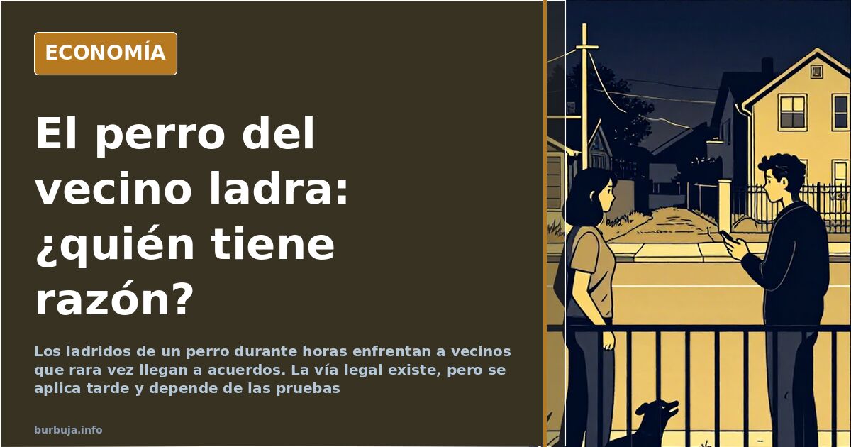 Edificio de viviendas con una ventana abierta y un perro ladrando en el balcón, escena de conflicto vecinal por ruido