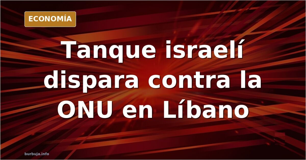 Ilustración editorial de un tanque israelí disparando contra una torre de observación de la ONU en el sur del Líbano, con cas