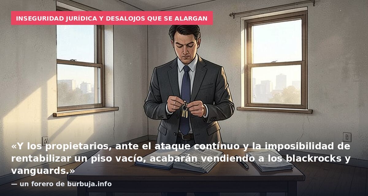 Inseguridad jurídica y desalojos que se alargan: «Y los propietarios, ante el ataque contínuo y la imposibilidad de rentabilizar un piso vacío, acabarán vendiendo a los blackrocks y vanguards.» — un forero de burbuja.info