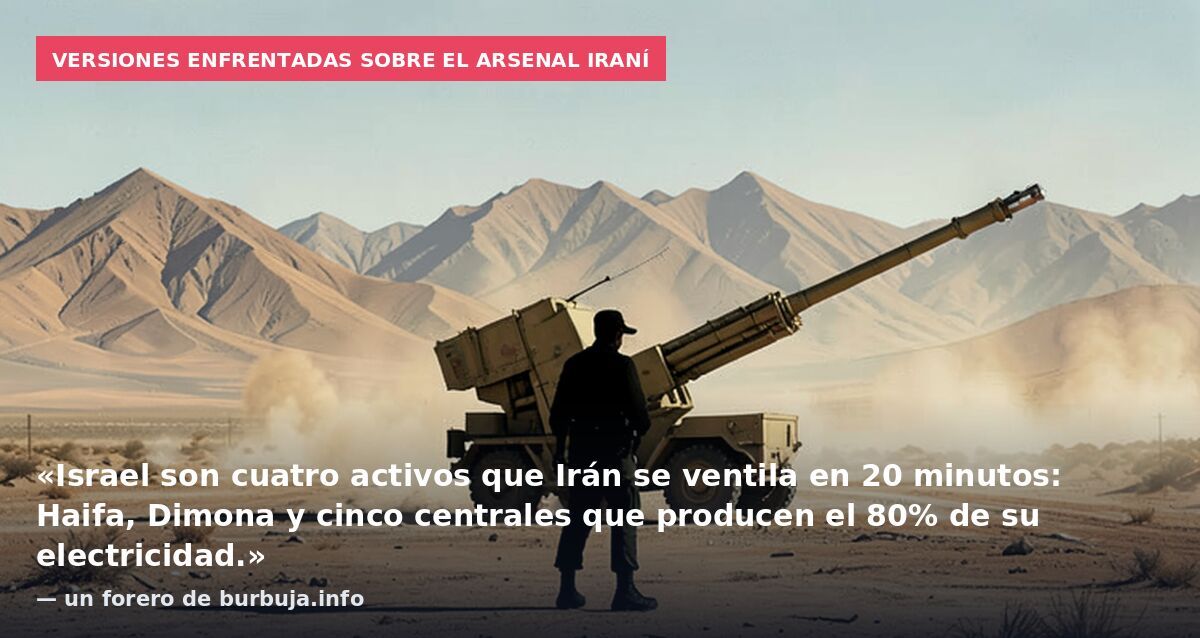 Versiones enfrentadas sobre el arsenal iraní: «Israel son cuatro activos que Irán se ventila en 20 minutos: Haifa, Dimona y cinco centrales que producen el 80% de su electricidad.» — un forero de burbuja.info