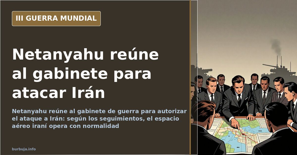 Mapa del ataque a Irán con rutas de cazabombarderos y siluetas de un gabinete de guerra reunido