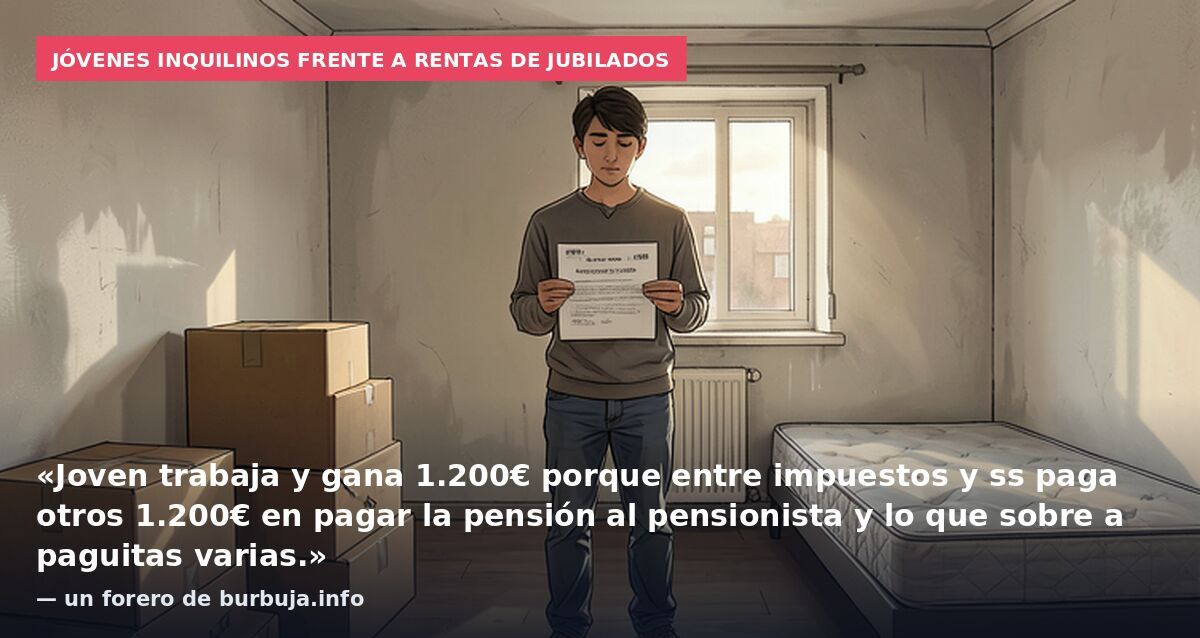 Jóvenes inquilinos frente a rentas de jubilados: «Joven trabaja y gana 1.200€ porque entre impuestos y ss paga otros 1.200€ en pagar la pensión al pensionista y lo que sobre a paguitas varias.» — un forero de burbuja.info