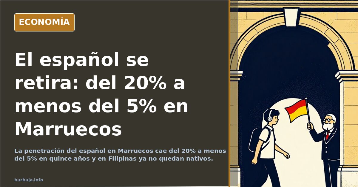Mapa de la presencia del español en el mundo con zonas de retroceso del idioma en Marruecos, Filipinas y Estados Unidos