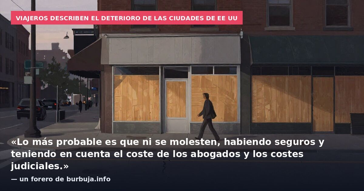 Viajeros describen el deterioro de las ciudades de EE UU: «Lo más probable es que ni se molesten, habiendo seguros y teniendo en cuenta el coste de los abogados y los costes judiciales.» — un forero de burbuja.info