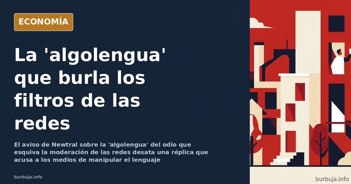 Ilustración editorial de un teclado con palabras tachadas y sustituidas por eufemismos para esquivar el algoritmo de las rede