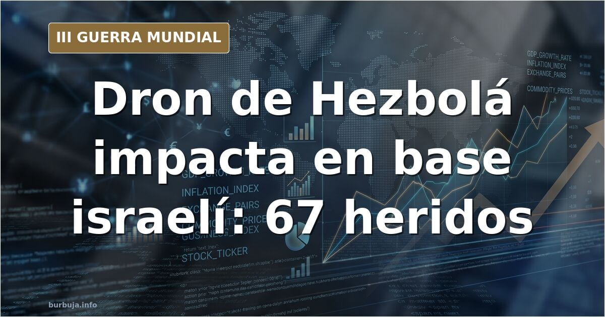 Mapa de la zona de Haifa con la silueta de un dron y humo lejano sobre una base militar israelí atacada por Hezbolá