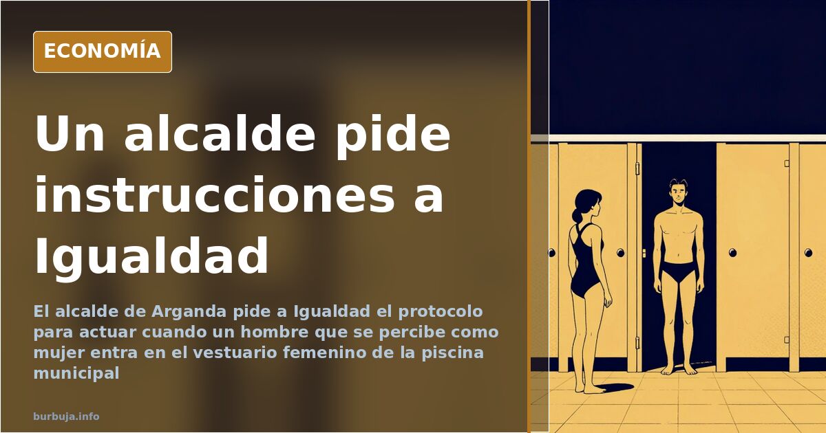 Ilustración editorial de una puerta de vestuario de piscina municipal con una silueta esperando instrucciones sobre el protoc