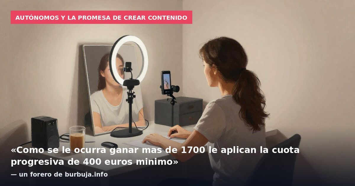 Autónomos y la promesa de crear contenido: «Como se le ocurra ganar mas de 1700 le aplican la cuota progresiva de 400 euros minimo» — un forero de burbuja.info