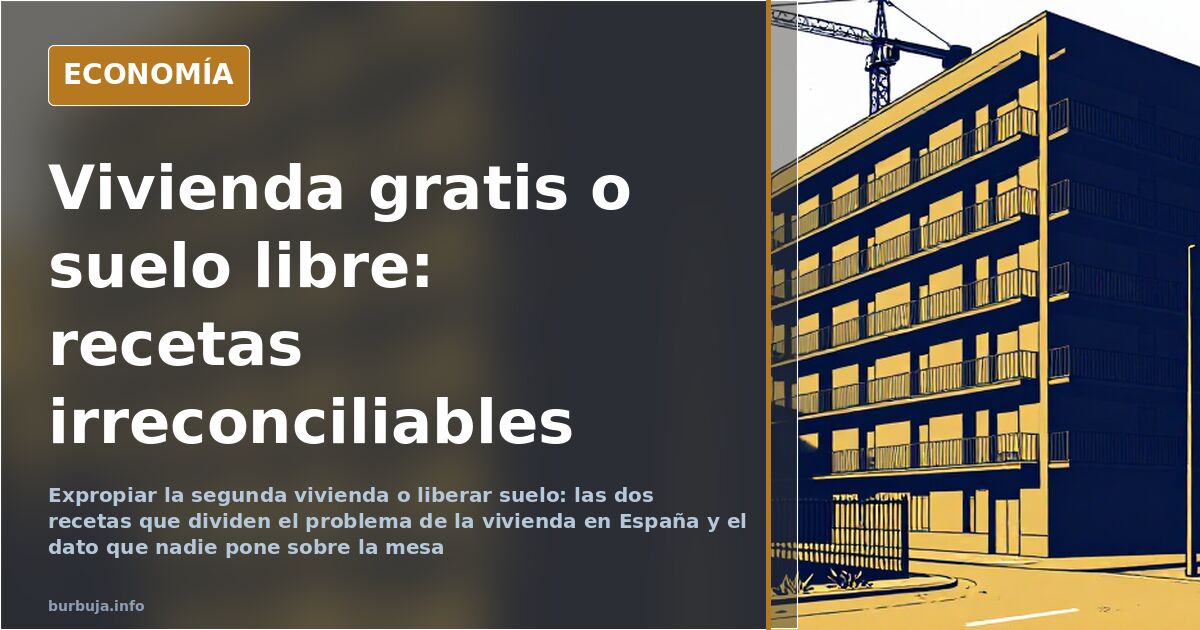Ilustración editorial en azul marino y dorado con bloques de viviendas sobre un plano urbano dividido en dos mitades
