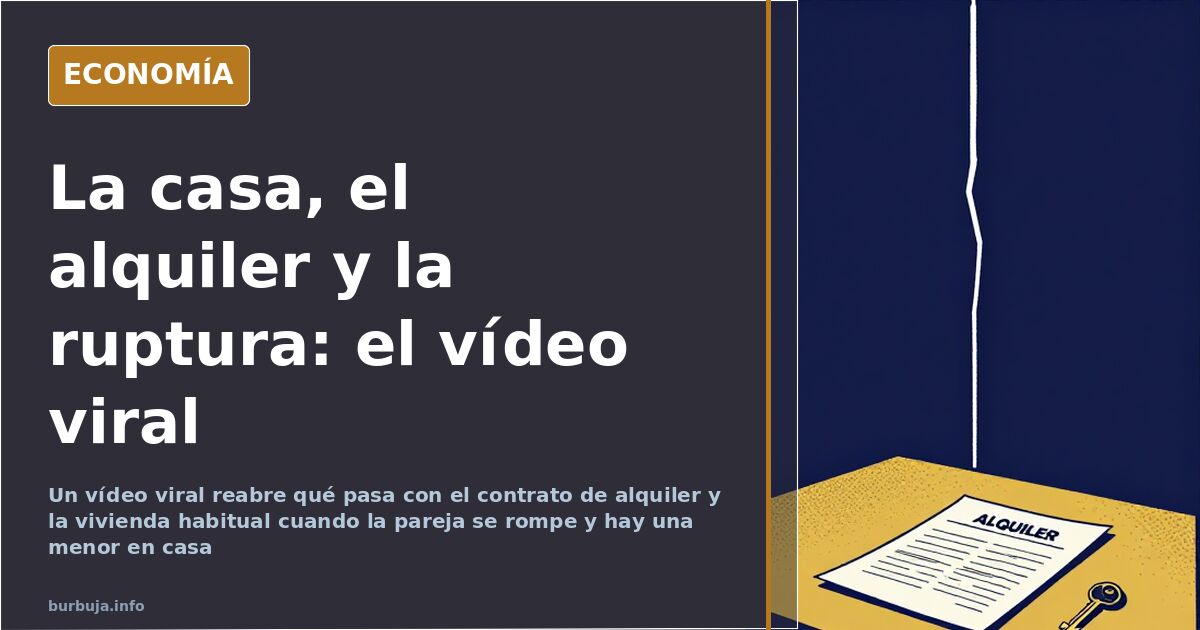 Contrato de alquiler y llaves de una casa dividida en dos mitades sobre fondo azul oscuro, en ilustración editorial