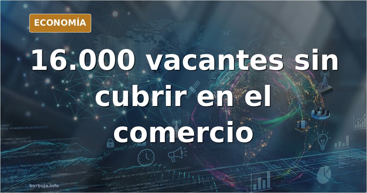 Ilustración editorial de una gran superficie vacía con cajas registradoras sin personal y carteles de vacantes en tonos azul 