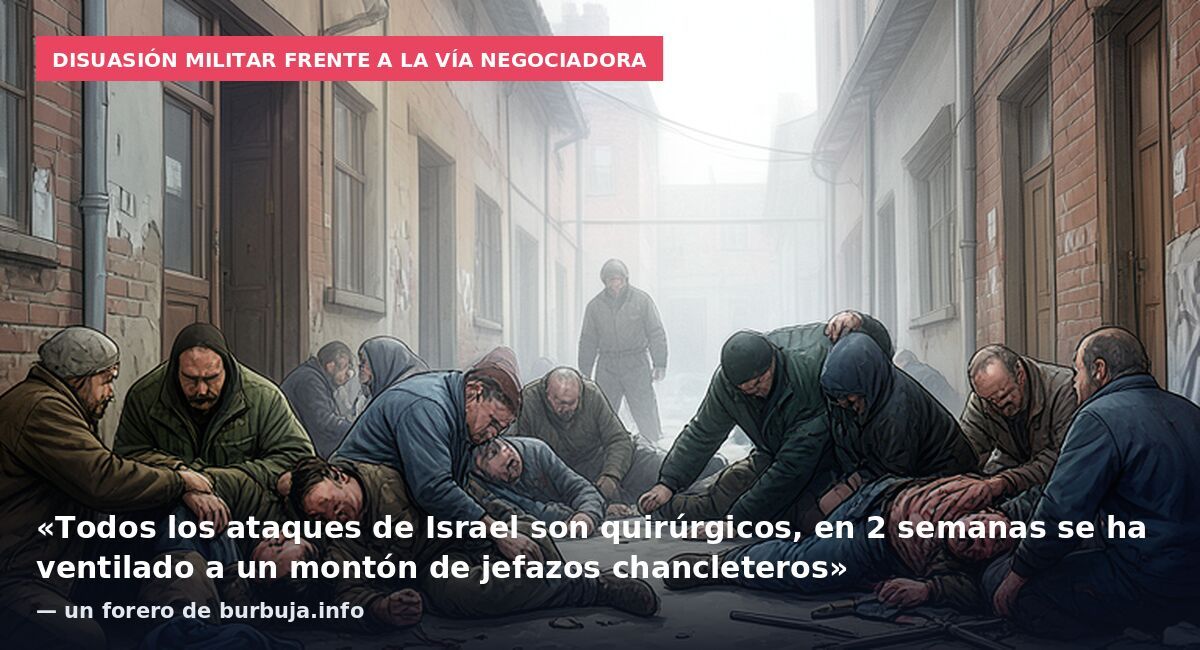 Disuasión militar frente a la vía negociadora: «Todos los ataques de Israel son quirúrgicos, en 2 semanas se ha ventilado a un montón de jefazos chancleteros» — un forero de burbuja.info