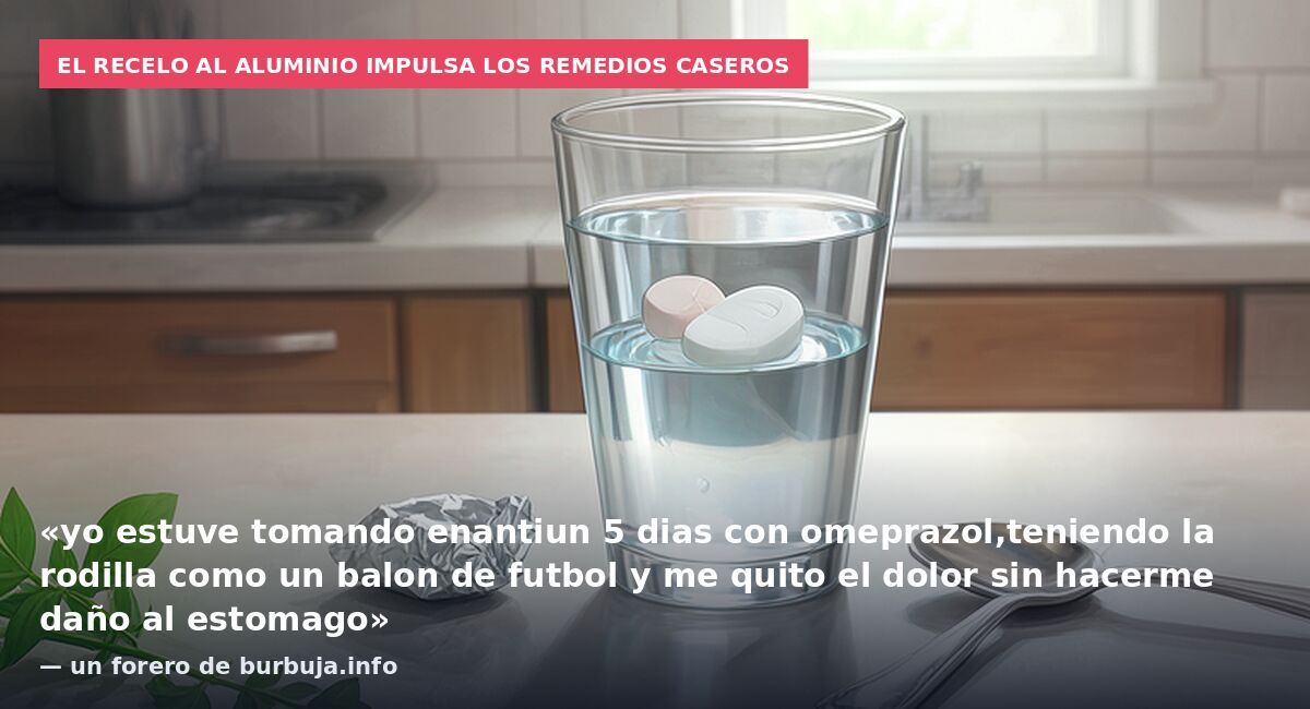 El recelo al aluminio impulsa los remedios caseros: «yo estuve tomando enantiun 5 dias con omeprazol,teniendo la rodilla como un balon de futbol y me quito el dolor sin hacerme daño al estomago» — un forero de burbuja.info