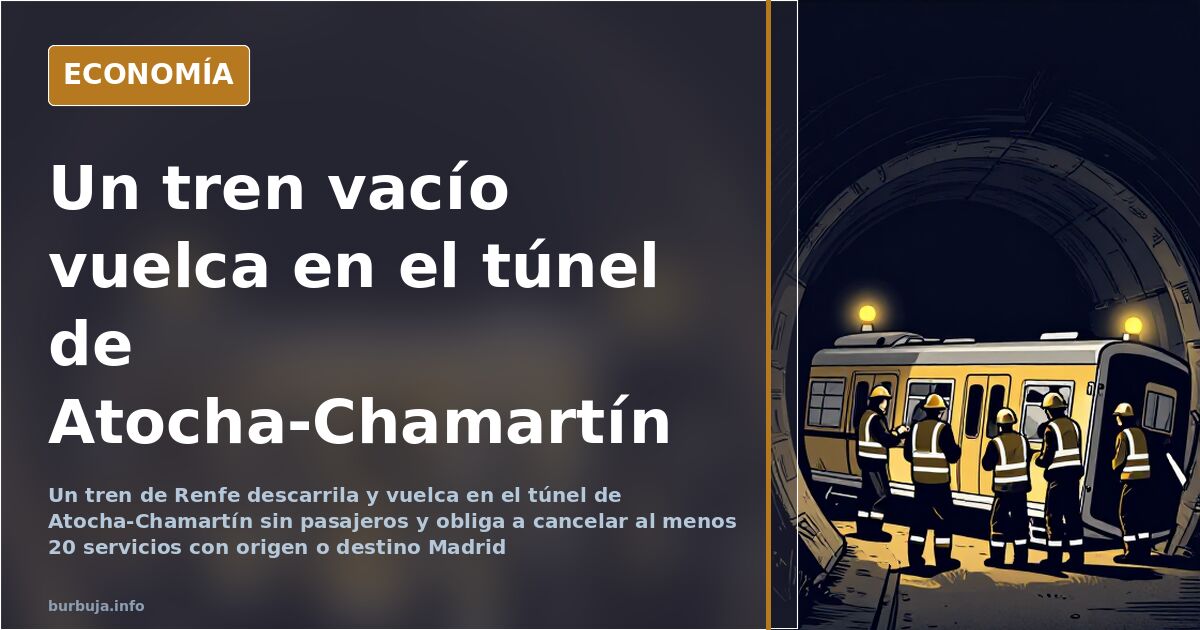 Tren de alta velocidad volcado en el interior de un túnel ferroviario urbano tras el descarrilamiento en Atocha-Chamartín