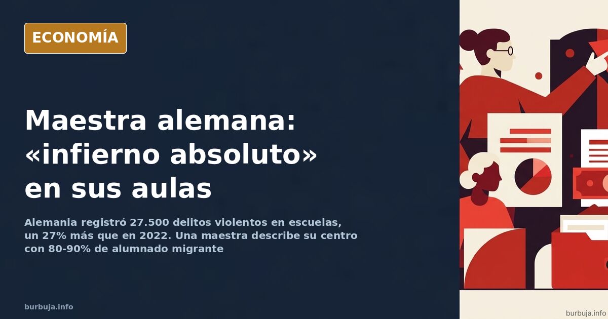 Ilustración editorial de un instituto alemán con taquillas y puertas de aula, sobre violencia escolar y aulas con alta presen