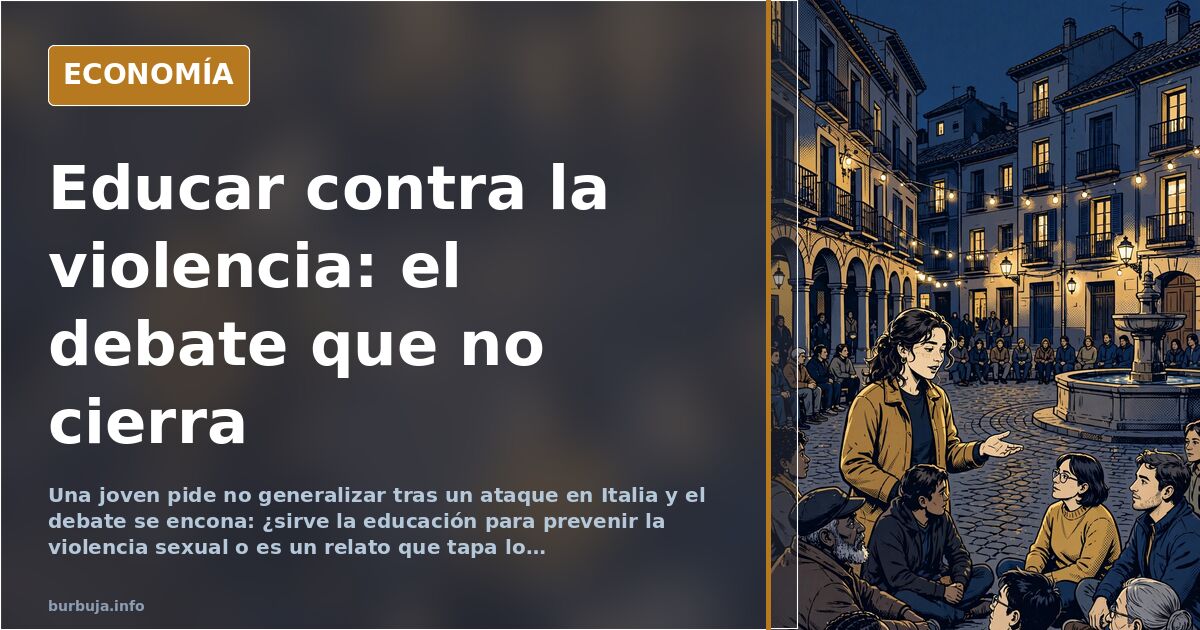 Ilustración editorial de una multitud difusa en un tren, con una figura femenina en primer plano y titulares de prensa superp