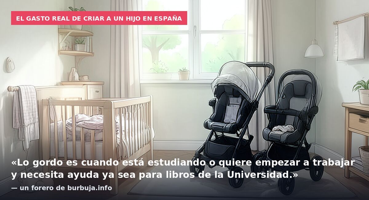 El gasto real de criar a un hijo en España: «Lo gordo es cuando está estudiando o quiere empezar a trabajar y necesita ayuda ya sea para libros de la Universidad.» — un forero de burbuja.info