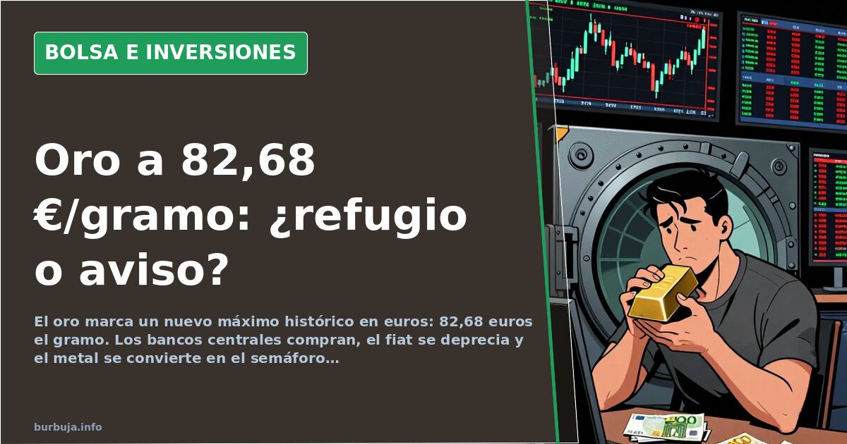 Gráfico de velas japonesas en una pantalla de trading con el precio del oro en máximos históricos y fondo oscuro con destello