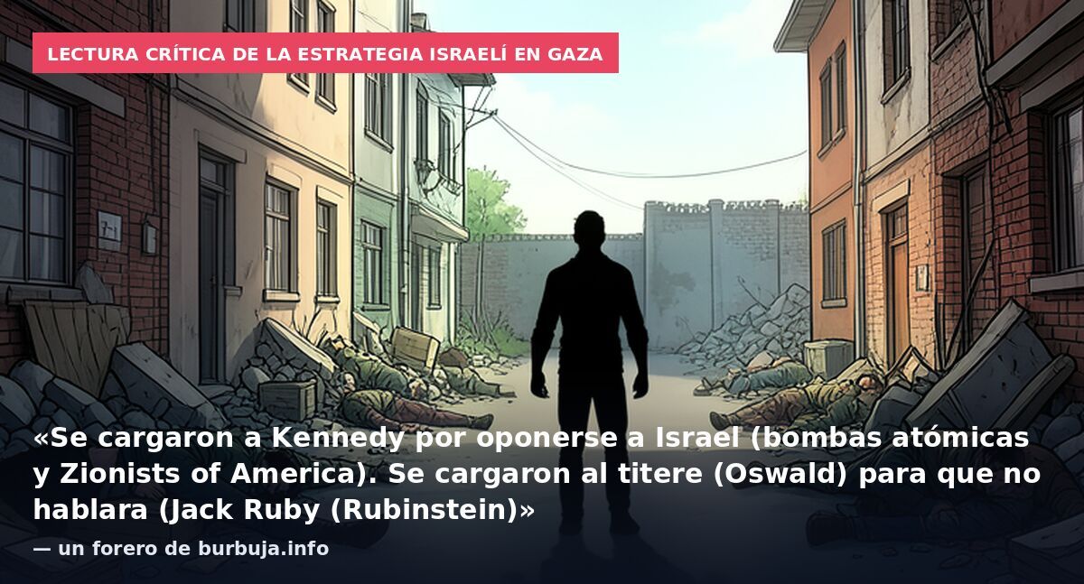 Lectura crítica de la estrategia israelí en Gaza: «Se cargaron a Kennedy por oponerse a Israel (bombas atómicas y Zionists of America). Se cargaron al titere (Oswald) para que no hablara (Jack Ruby (Rubinstein)» — un forero de burbuja.info