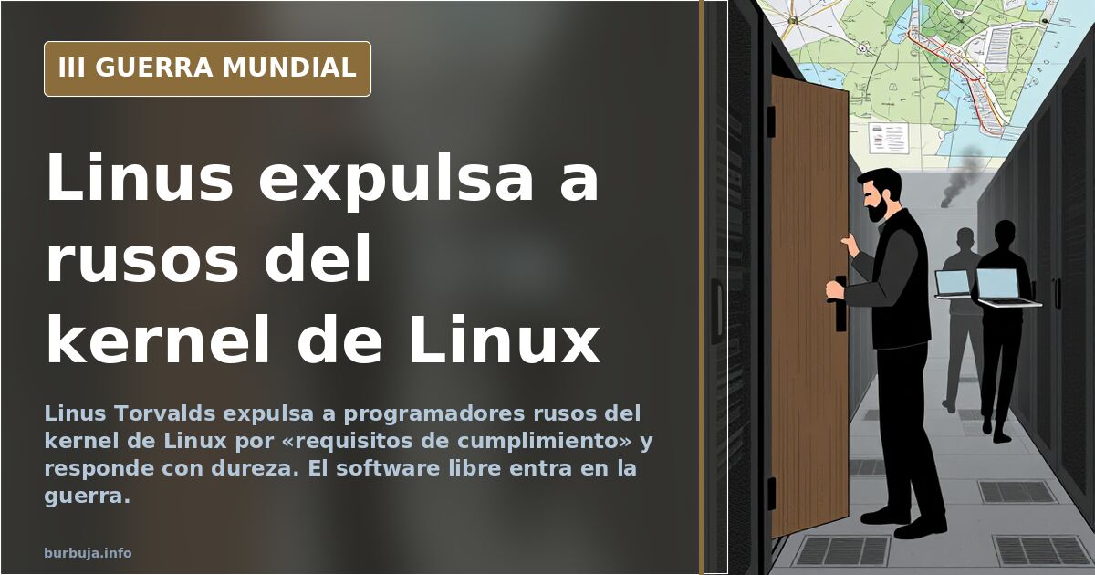 Silueta de un servidor con el logo de Linux sobre un mapa de fronteras entre Finlandia y Rusia, en tonos desaturados