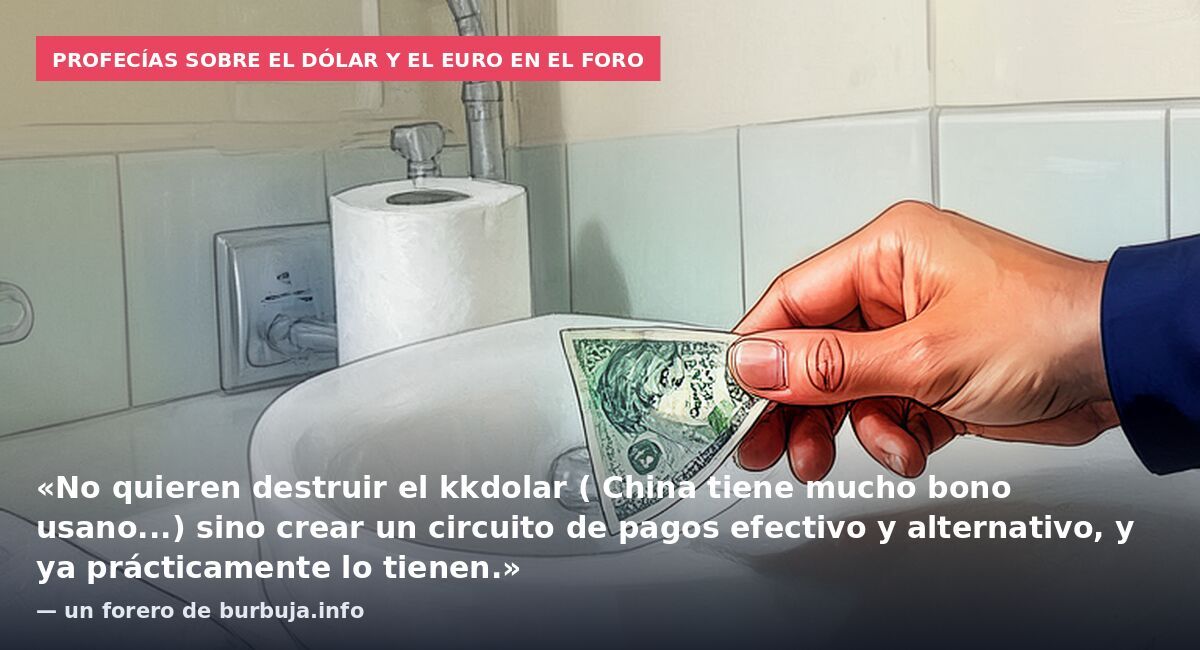 Profecías sobre el dólar y el euro en el foro: «No quieren destruir el kkdolar ( China tiene mucho bono usano...) sino crear un circuito de pagos efectivo y alternativo, y ya prácticamente lo tienen.» — un forero de burbuja.info
