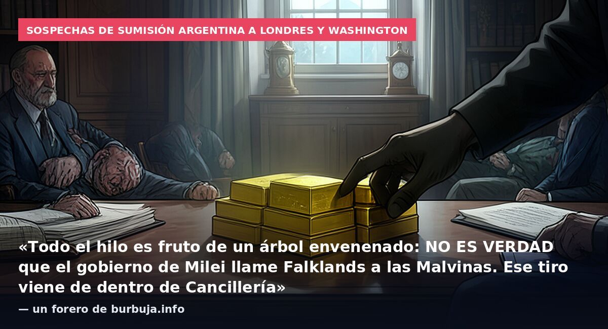Sospechas de sumisión argentina a Londres y Washington: «Todo el hilo es fruto de un árbol envenenado: NO ES VERDAD que el gobierno de Milei llame Falklands a las Malvinas. Ese tiro viene de dentro de Cancillería» — un forero de burbuja.info