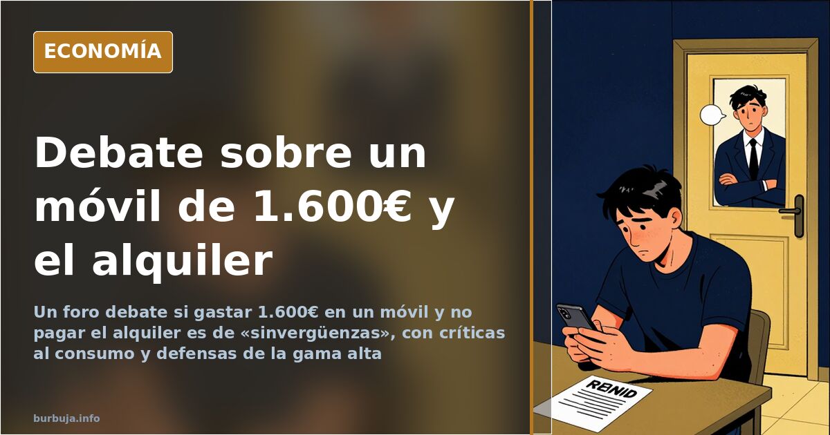 Teléfono móvil de gama alta junto a una factura de alquiler sobre una mesa, ilustración editorial sobre consumo y vivienda