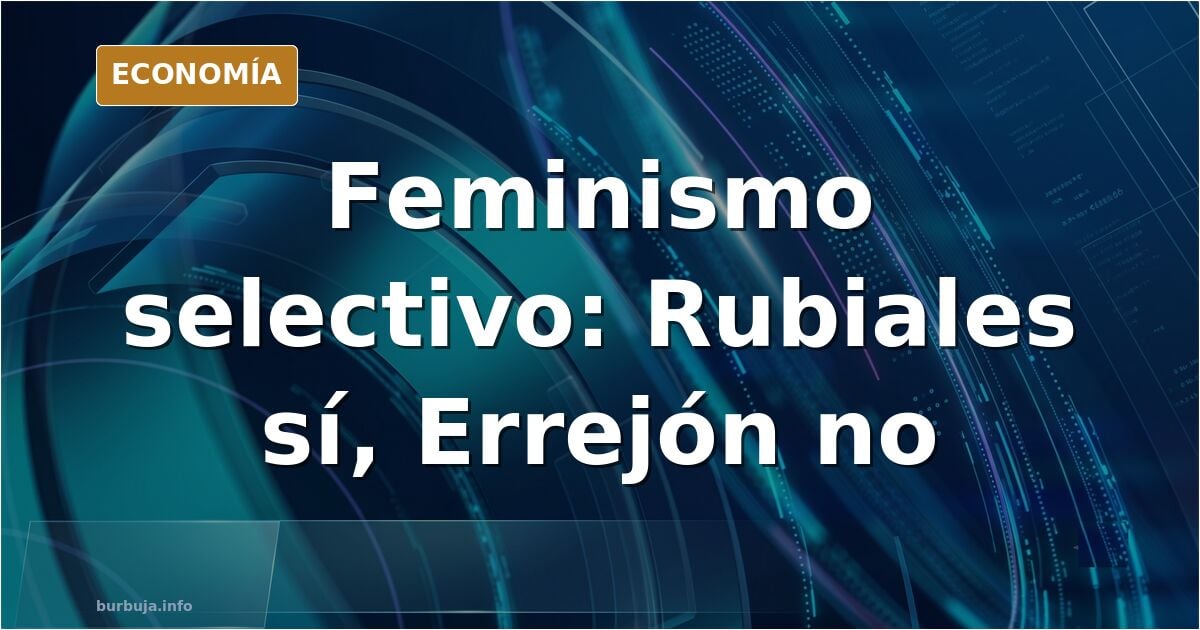 Ilustración editorial de una balanza desequilibrada con los rostros de Rubiales y Errejón, simbolizando el doble rasero del f