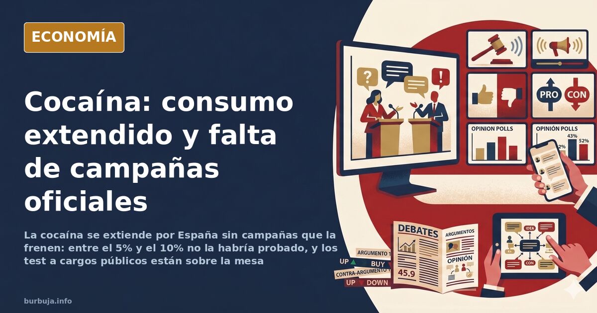 Polvo blanco y una tarjeta sobre una mesa oscura, símbolo del consumo de cocaína en España y de la ausencia de campañas
