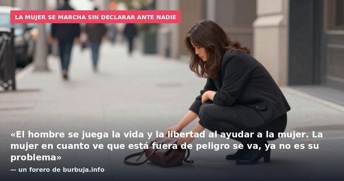 La mujer se marcha sin declarar ante nadie: «El hombre se juega la vida y la libertad al ayudar a la mujer. La mujer en cuanto ve que está fuera de peligro se va, ya no es su problema» — un forero de burbuja.info