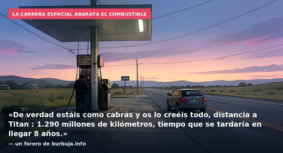 La carrera espacial abarata el combustible: «De verdad estáis como cabras y os lo creéis todo, distancia a Titan : 1.290 millones de kilómetros, tiempo que se tardaría en llegar 8 años.» — un forero de burbuja.info