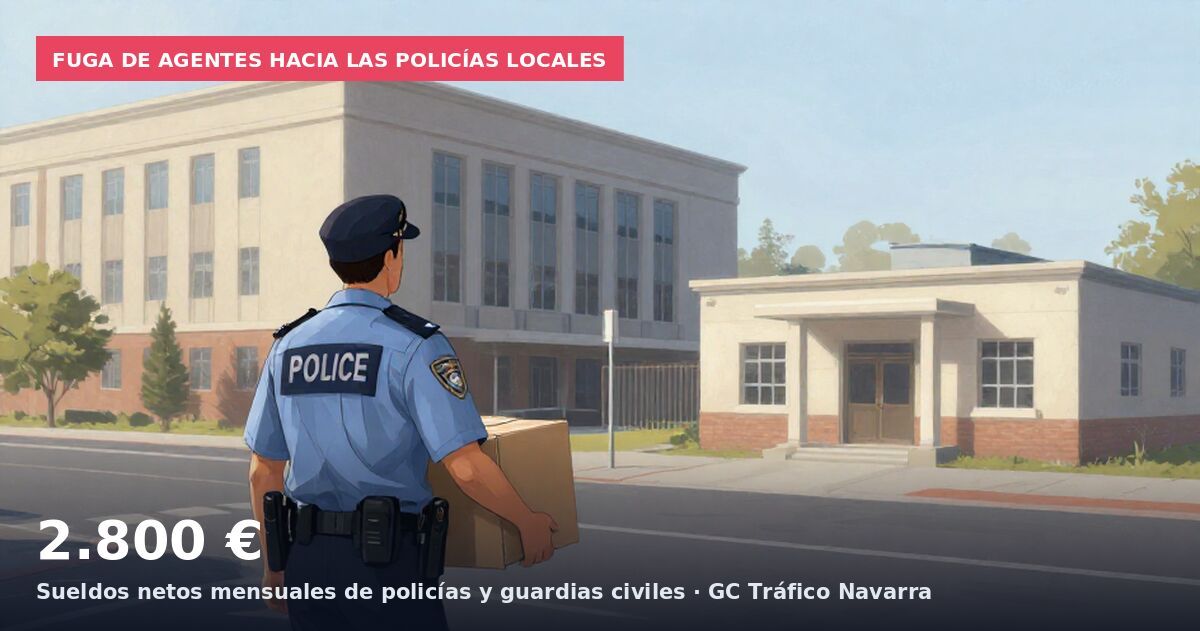 Fuga de agentes hacia las policías locales: 2.800 € Sueldos netos mensuales de policías y guardias civiles · GC Tráfico Navarra
