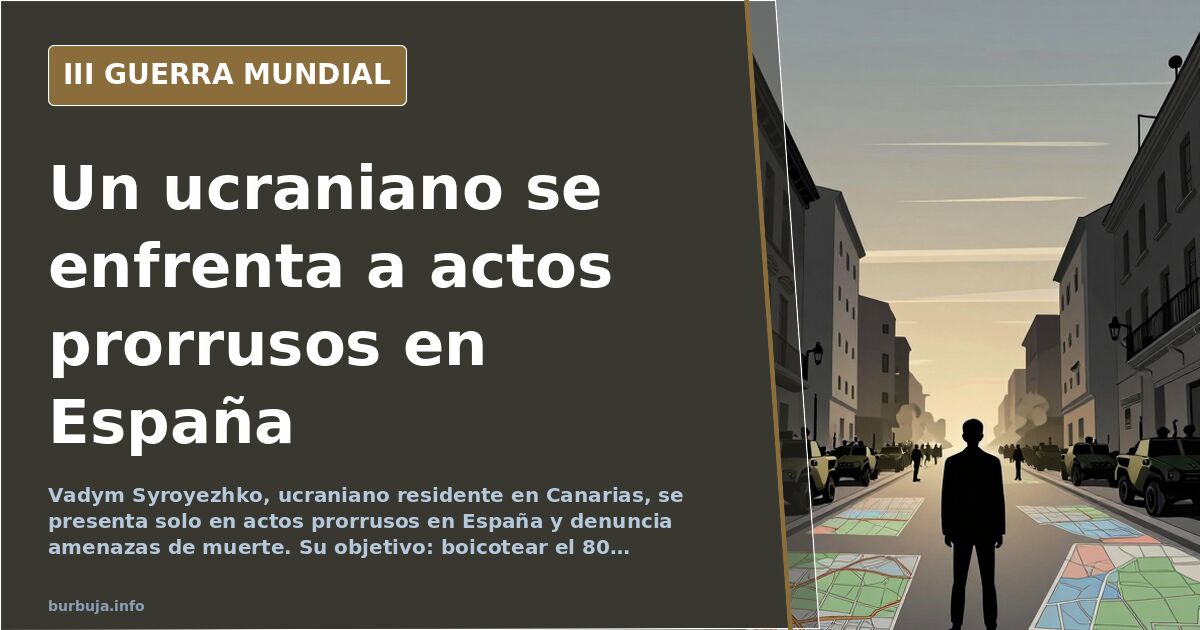 Silueta solitaria de un hombre frente a un edificio oficial en Canarias con carteles contra la invasión rusa de Ucrania
