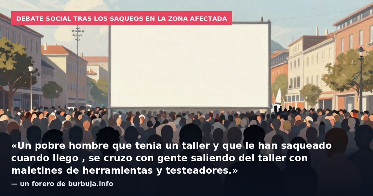 Debate social tras los saqueos en la zona afectada: «Un pobre hombre que tenia un taller y que le han saqueado cuando llego , se cruzo con gente saliendo del taller con maletines de herramientas y testeadores.» — un forero de burbuja.info
