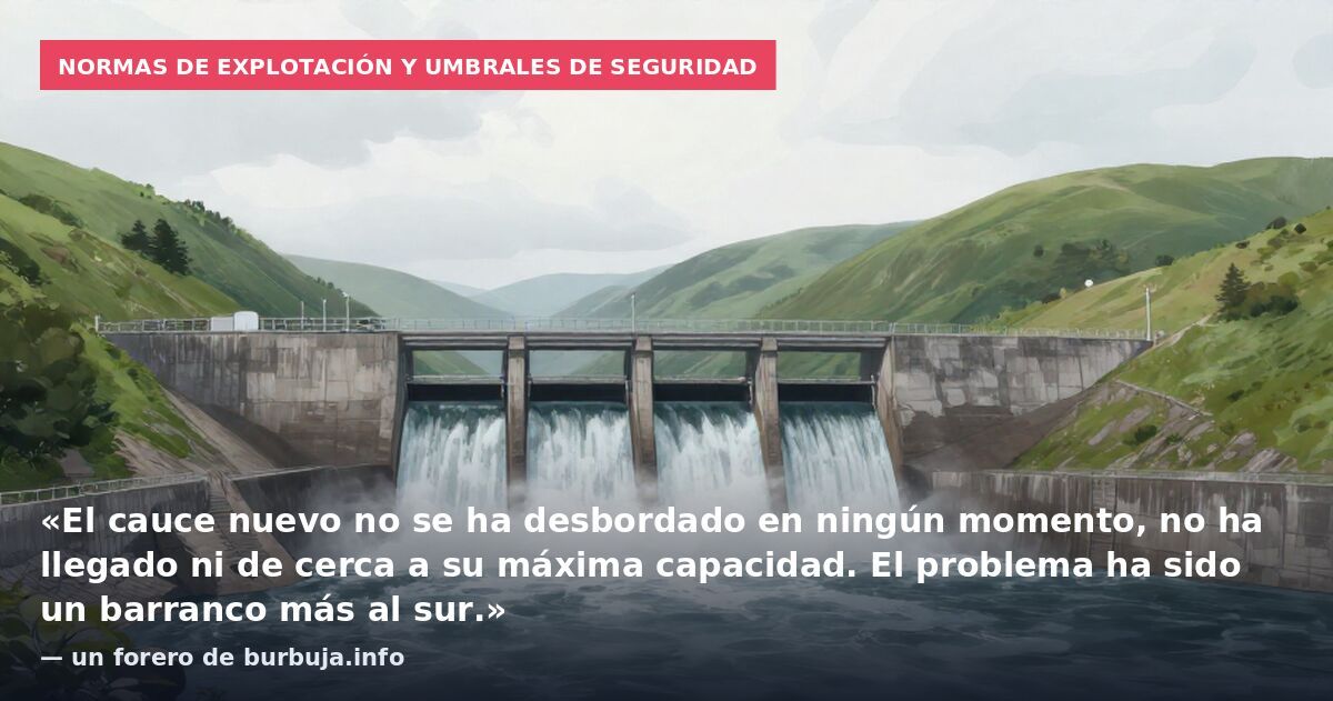 Normas de explotación y umbrales de seguridad: «El cauce nuevo no se ha desbordado en ningún momento, no ha llegado ni de cerca a su máxima capacidad. El problema ha sido un barranco más al sur.» — un forero de burbuja.info