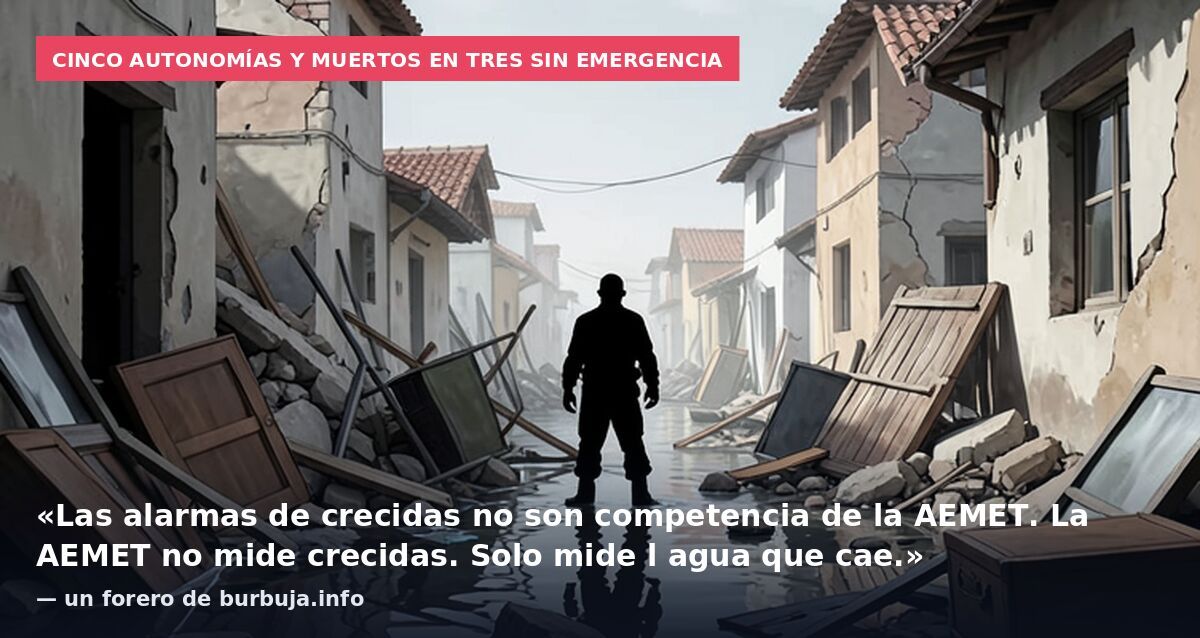 Cinco autonomías y muertos en tres sin emergencia: «Las alarmas de crecidas no son competencia de la AEMET. La AEMET no mide crecidas. Solo mide l agua que cae.» — un forero de burbuja.info