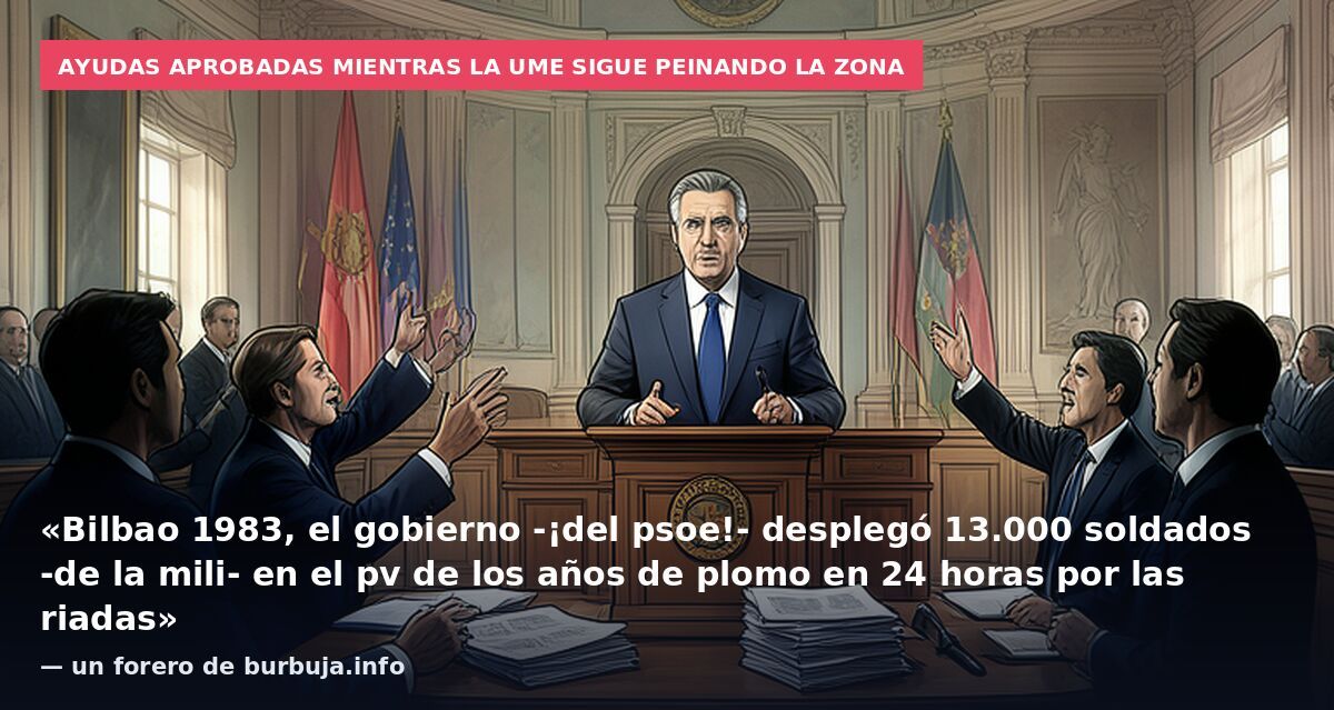 Ayudas aprobadas mientras la UME sigue peinando la zona: «Bilbao 1983, el gobierno -¡del psoe!- desplegó 13.000 soldados -de la mili- en el pv de los años de plomo en 24 horas por las riadas» — un forero de burbuja.info