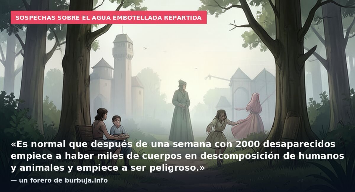 Sospechas sobre el agua embotellada repartida: «Es normal que después de una semana con 2000 desaparecidos empiece a haber miles de cuerpos en descomposición de humanos y animales y empiece a ser peligroso.» — un forero de burbuja.info