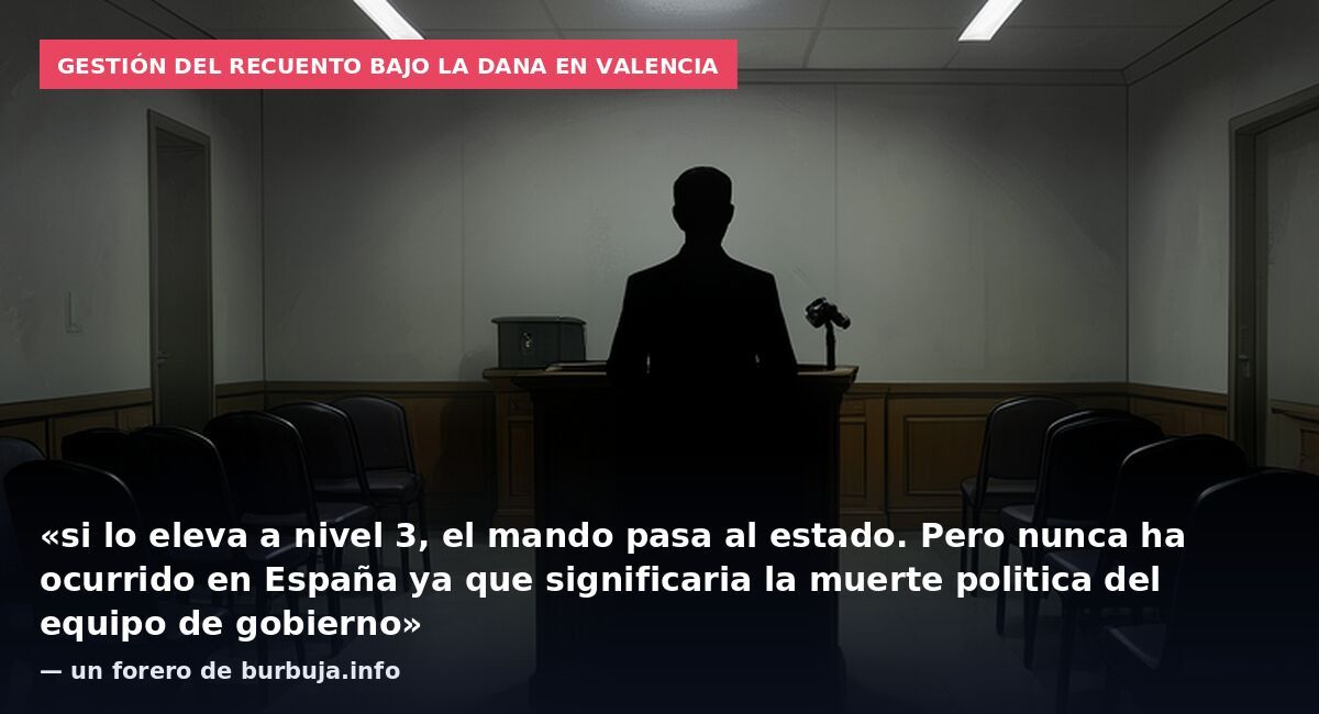 Gestión del recuento bajo la DANA en Valencia: «si lo eleva a nivel 3, el mando pasa al estado. Pero nunca ha ocurrido en España ya que significaria la muerte politica del equipo de gobierno» — un forero de burbuja.info