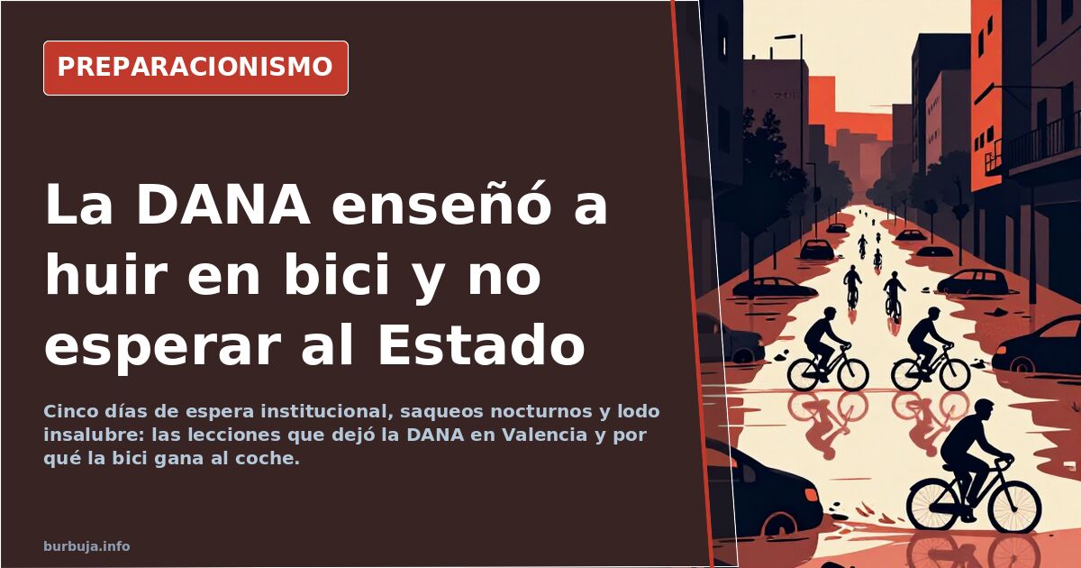 Calle de una localidad valenciana cubierta de barro tras la DANA, con bicicletas y vecinos trabajando en las tareas de limpie