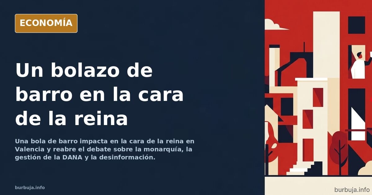 Ilustración editorial de una figura real con barro en el rostro ante una multitud, símbolo de la tensión social en Valencia