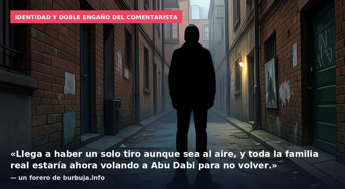 Identidad y doble engaño del comentarista: «Llega a haber un solo tiro aunque sea al aire, y toda la familia real estaría ahora volando a Abu Dabi para no volver.» — un forero de burbuja.info