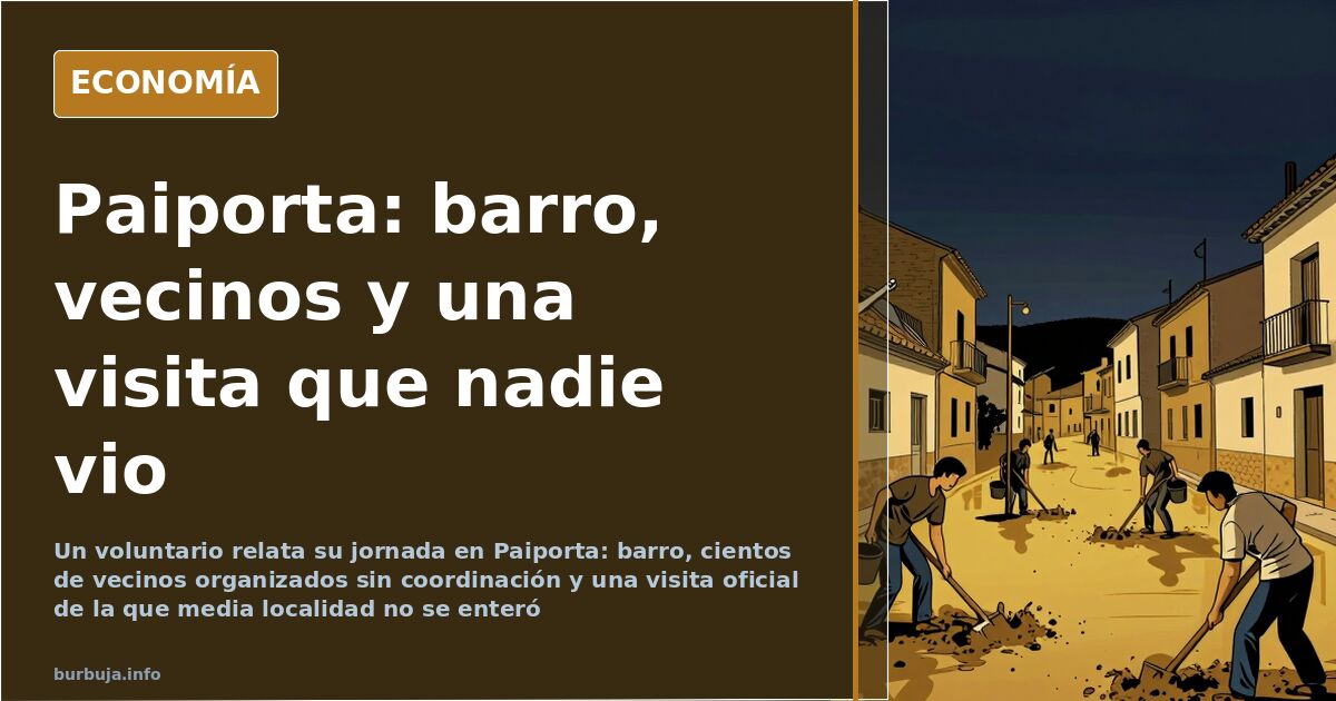 Voluntarios con escobones y baldes retirando lodo en una calle de Paiporta junto al barranco