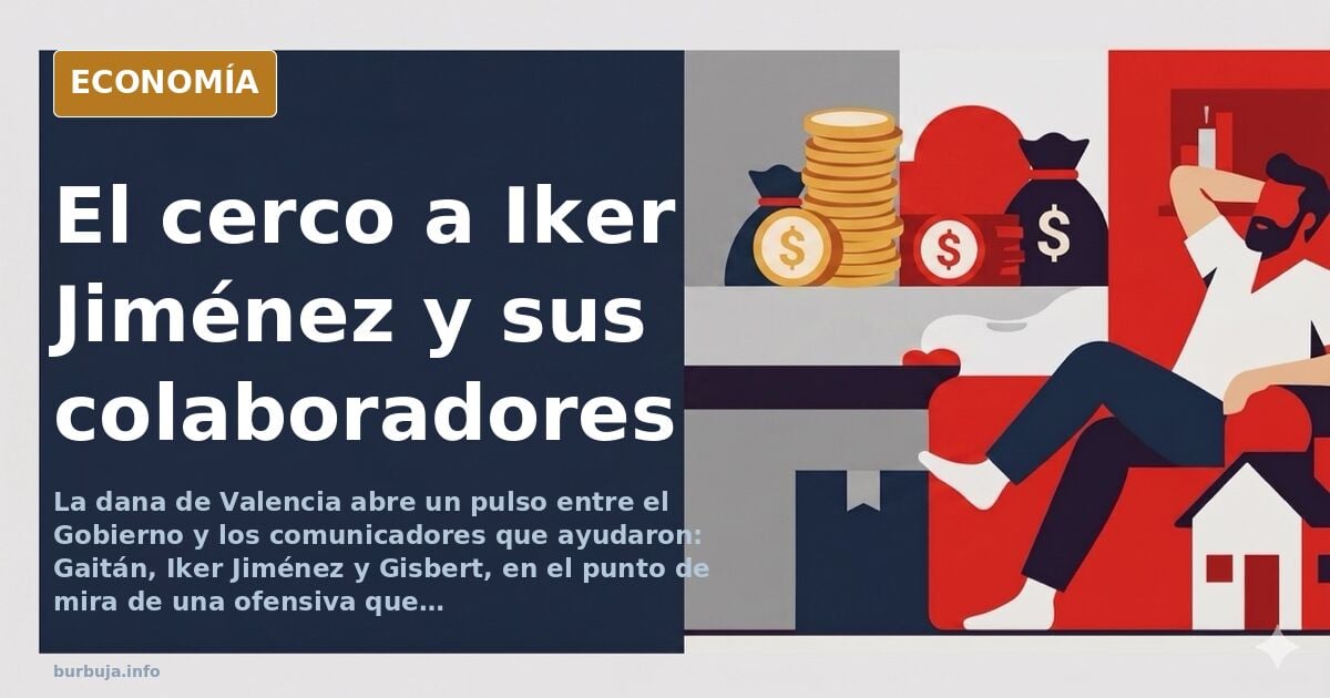 Ilustración editorial de un cerco institucional sobre comunicadores durante la dana de Valencia, con siluetas y documentos of