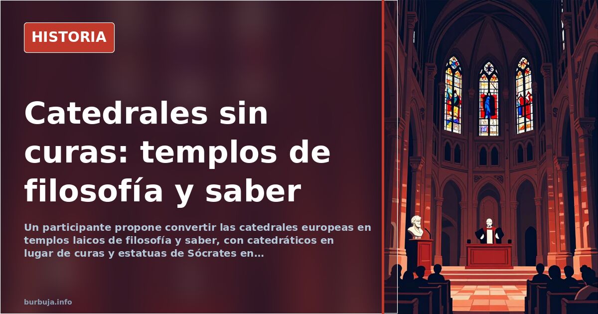 Interior de una catedral gótica con estanterías de libros y mesas de estudio en lugar de bancos y altar, templos del saber