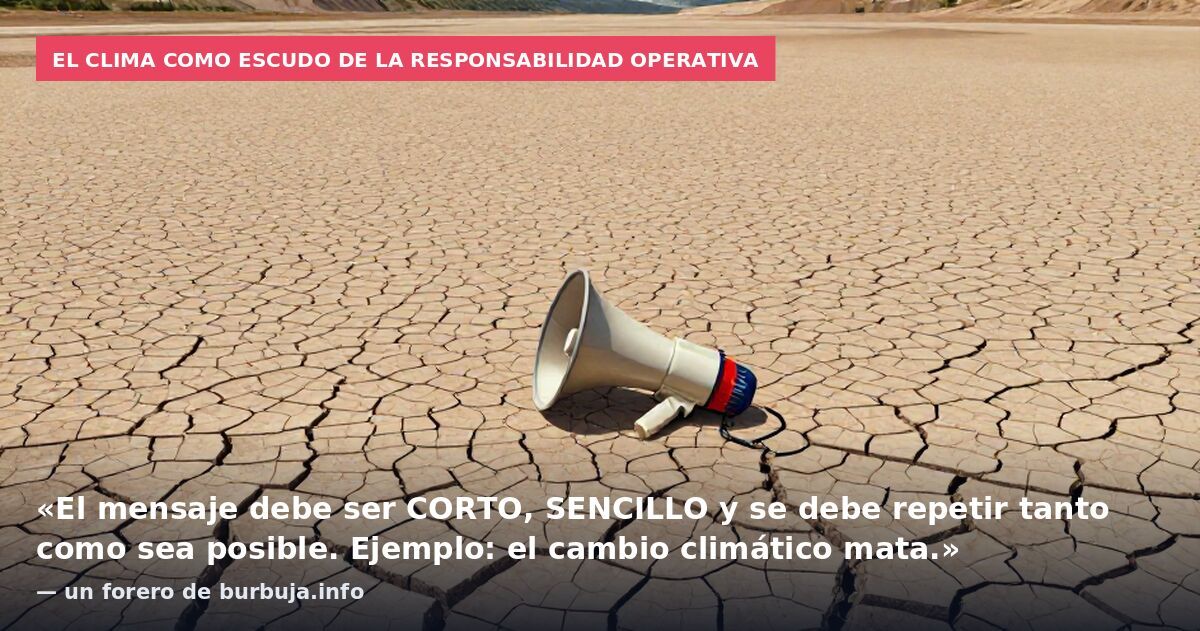 El clima como escudo de la responsabilidad operativa: «El mensaje debe ser CORTO, SENCILLO y se debe repetir tanto como sea posible. Ejemplo: el cambio climático mata.» — un forero de burbuja.info