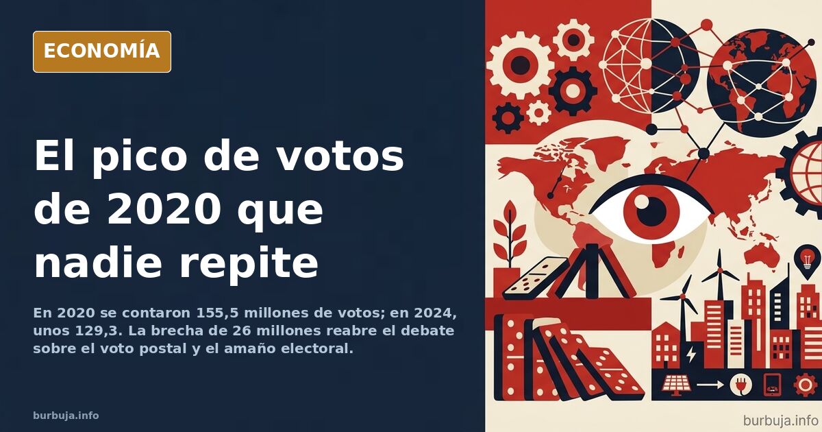 Gráfico de barras comparando la participación electoral en Estados Unidos entre 2004 y 2024, con el pico de 2020