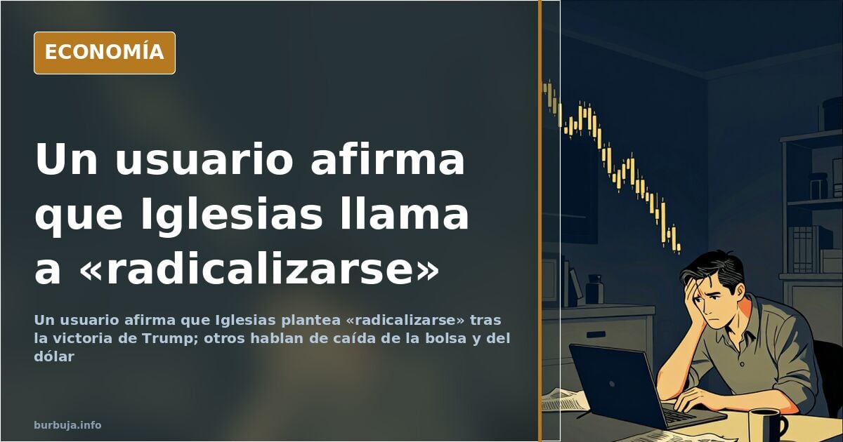 Ilustración editorial de un político español ante un atril con la bandera de España y gráficos bursátiles en descenso