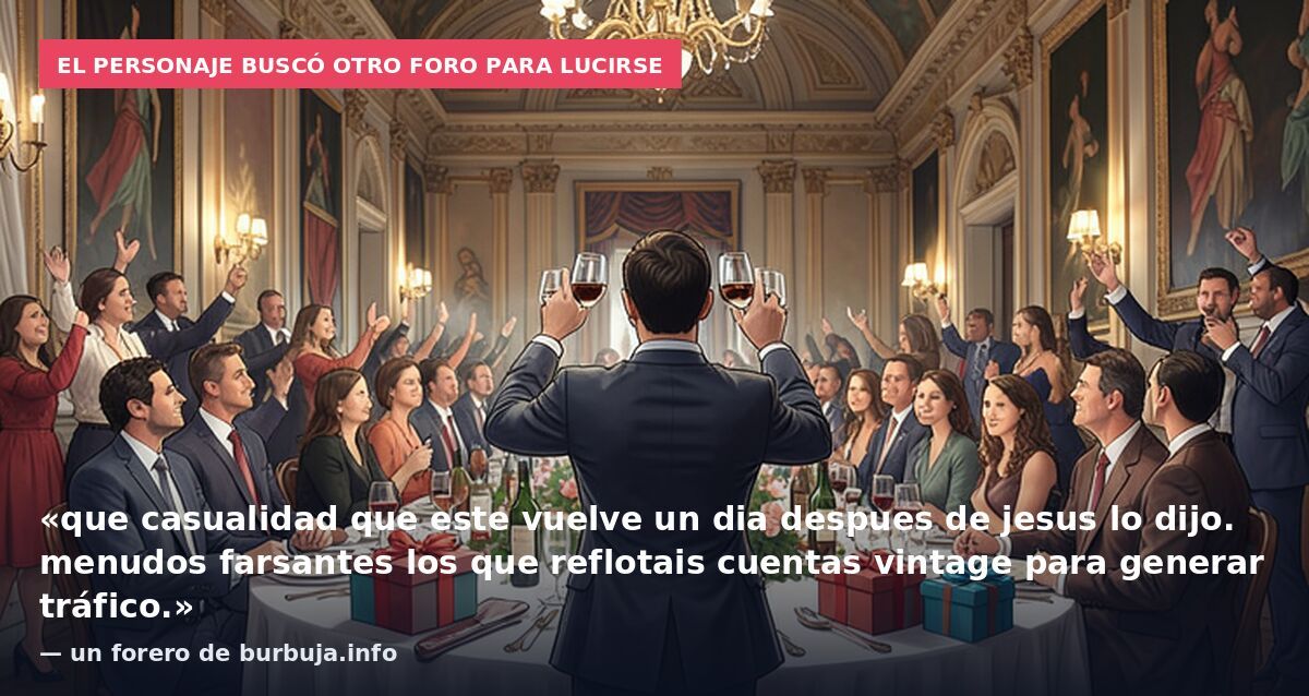 El personaje buscó otro foro para lucirse: «que casualidad que este vuelve un dia despues de jesus lo dijo. menudos farsantes los que reflotais cuentas vintage para generar tráfico.» — un forero de burbuja.info