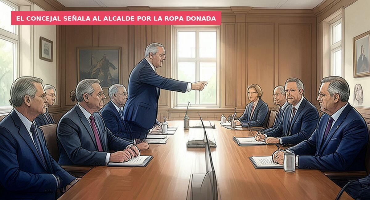 El concejal señala al alcalde por la ropa donada